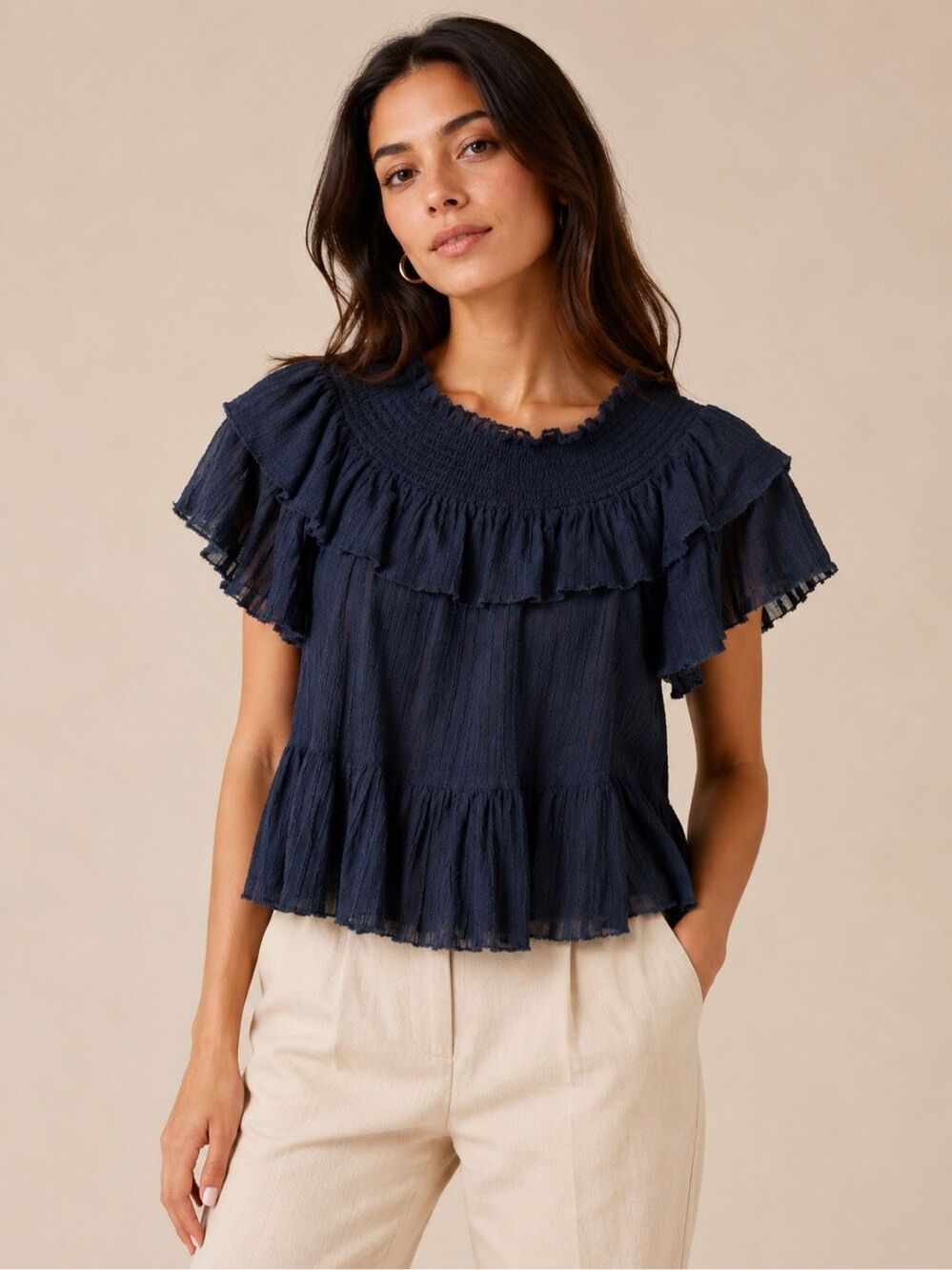 Ulla Johnson Kasia Ruffle Top Size 4 Charcoal 100% Cotton Gray Blue
